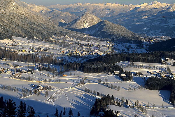 Bird's eye view of Ramsau in winter